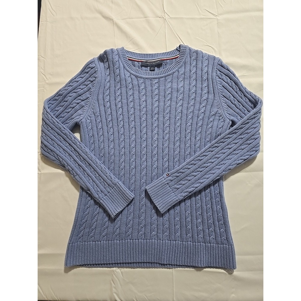 Vintage Tommy Hilfiger Women's Blue Large Knit Long Sleeve Sweater